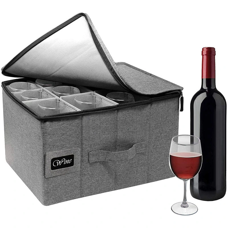 Deluxe Padded Quilted Case Wine Stemware Reusable Grocery Bag Glass Mug Storage Box