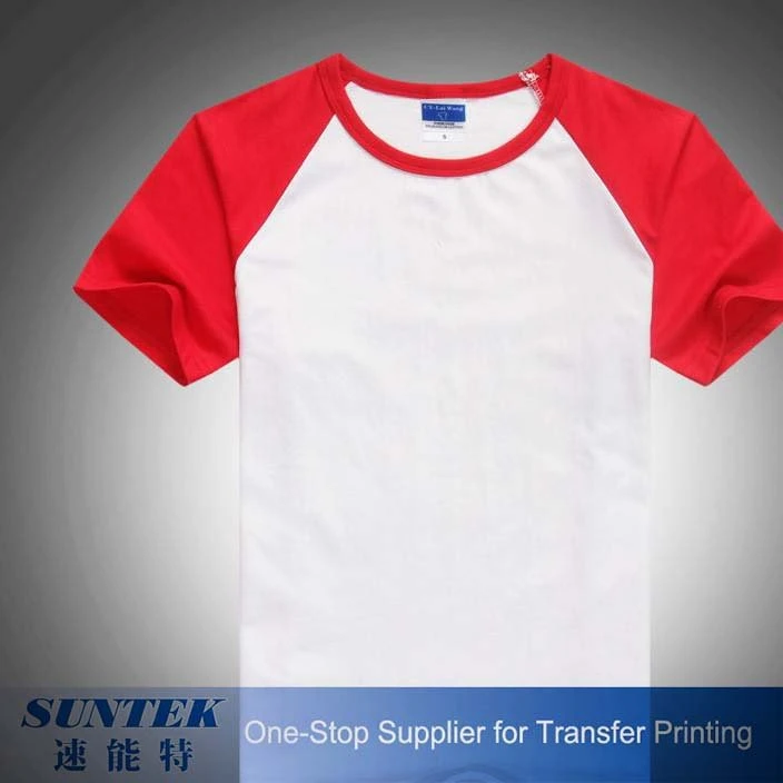 Popular Sublimation Blank Printing Short Shirt with Colorful Sleeve for Men/Women/Kids