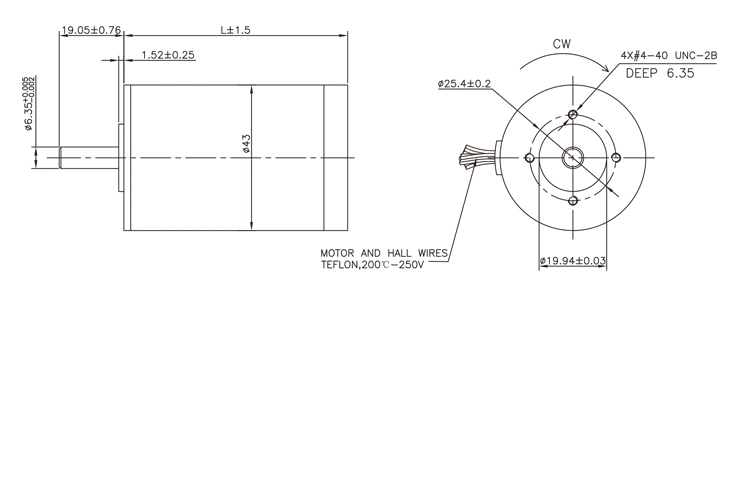 43mm DC Brushless Motor with 0.038nm 2400rpm (ME043AS200-10)