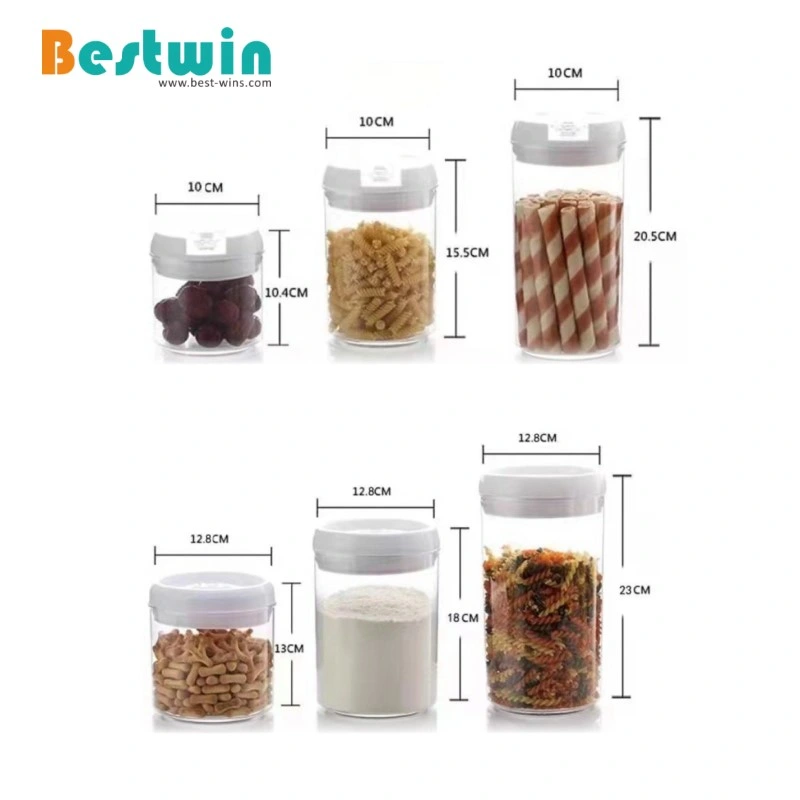 Caixa de ingredientes transparente redonda da organização da Pantry Square Depósito de alimentos herméticos Recipiente para jarro