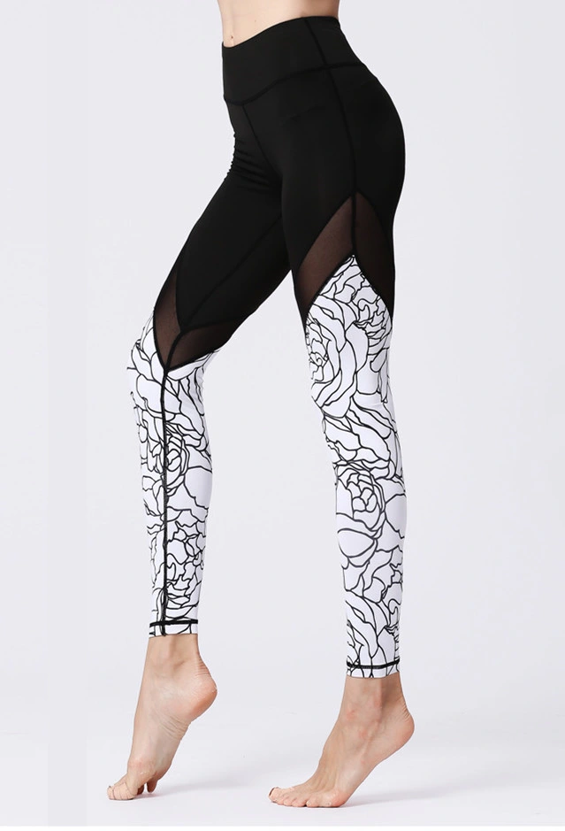 Custom Printing Women Yoga Leggings Mesh Patchwork Sports Pants