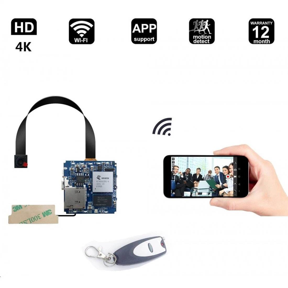 CMOS de 8 megapíxeles de Control Remoto de 4K de bricolaje WiFi p2p mini módulo monitor en tiempo real de la cámara de CCTV DVR (wc008X1)