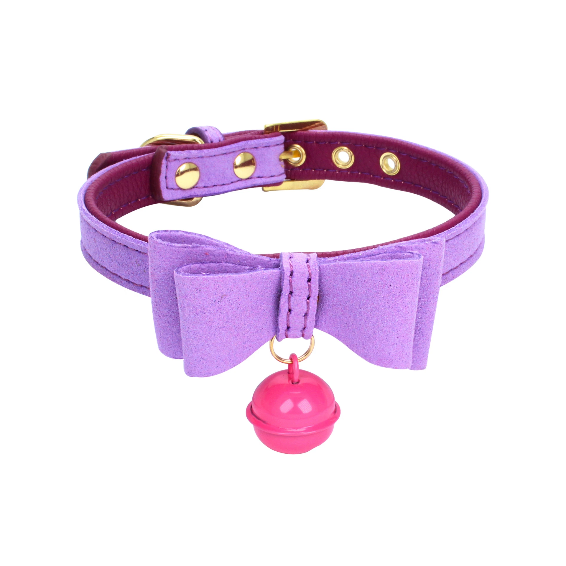 Fashion Style Bow Decoration Bell Pendant PU Leather Pet Collar