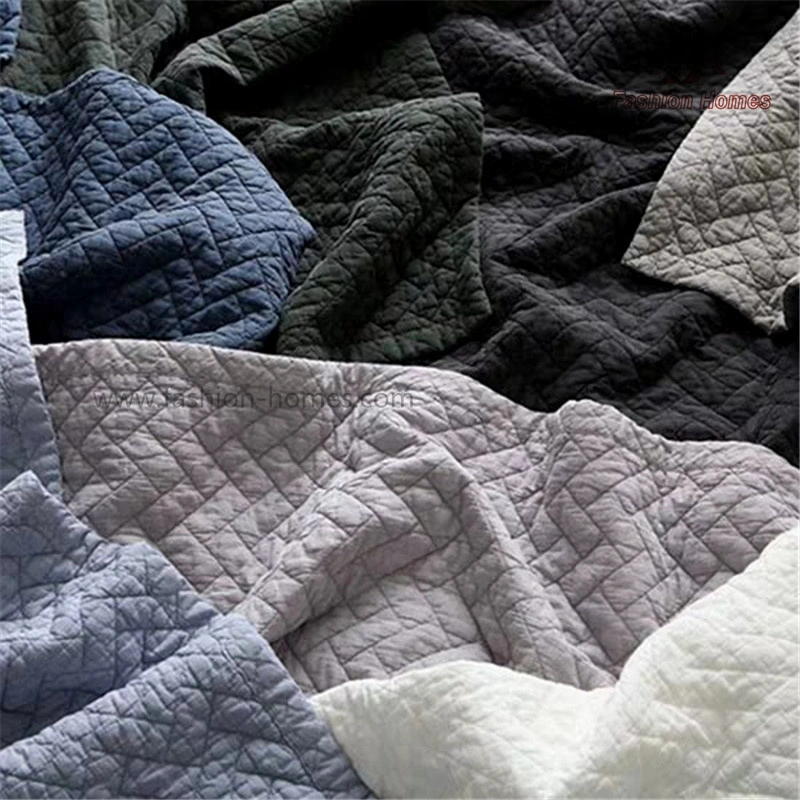 Solid Quilt Solid Washed Coverlet Bedspread Basket Weave Quilted Stone Washed Quilt Sets