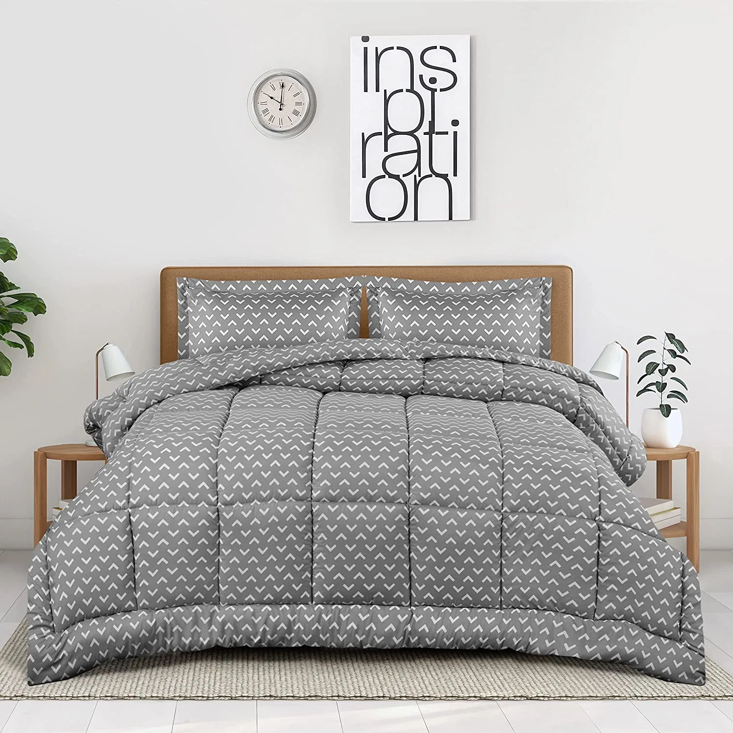 Conjunto de Comforter de Roupa de cama - conjuntos de Comforter de tamanho completo (Arrow White) Com 2 travesseiros, o Comforter se põe Comforter alternativo