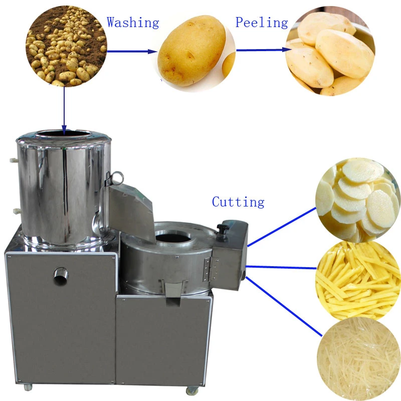 Electric French Fries Potato Chips Washing Peeling and Slicing Machine