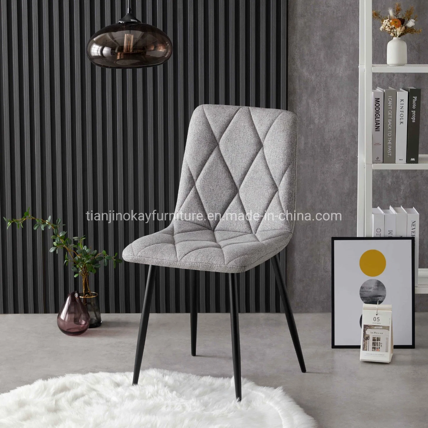 Hot Sale Modern Fashion Design Fabrics Seat Metal Legs Bow Dining Chairs for Dining Room