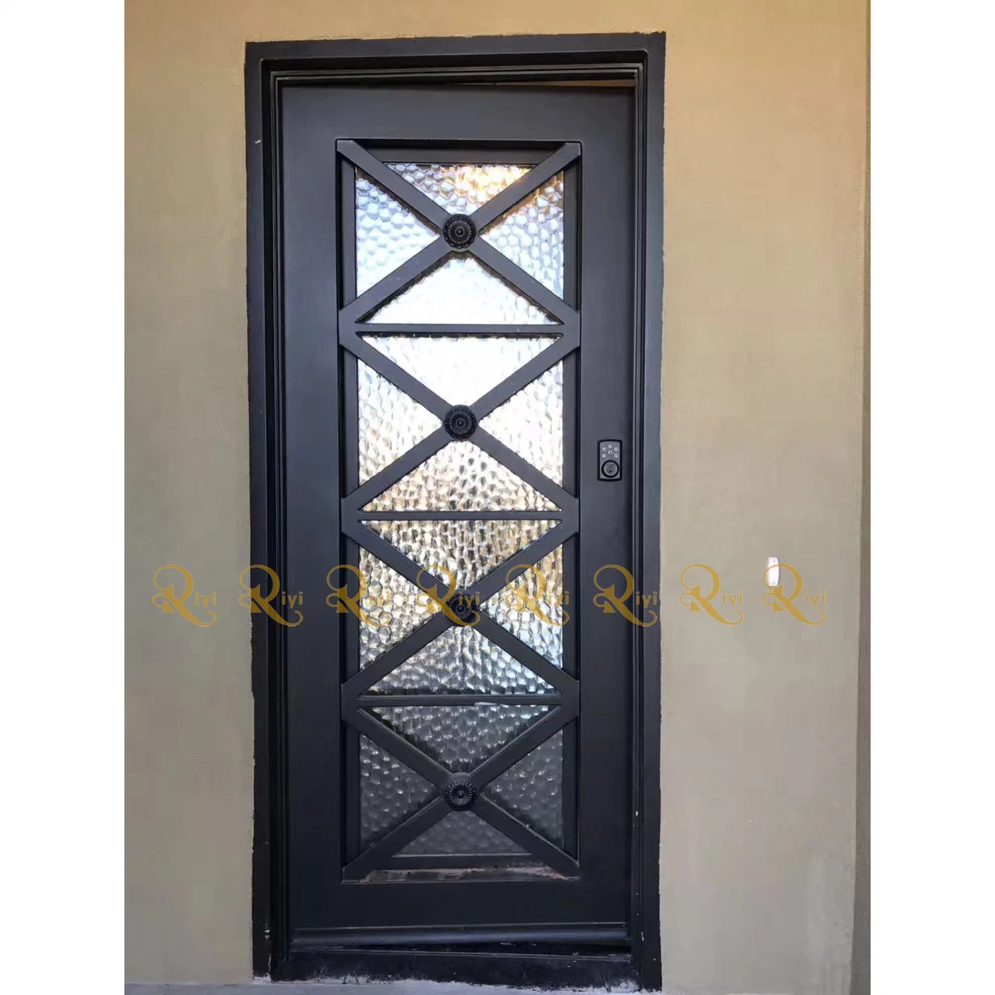 High quality/High cost performance  Wrought Iron Modern Security Door - Forged Iron Component Double Glass