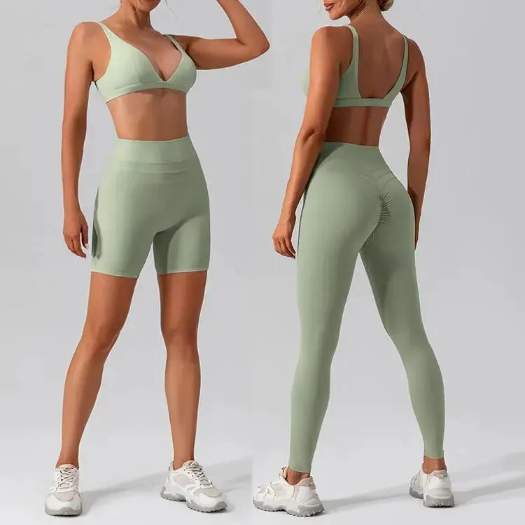 3 Pieces Scrunch Crossover Yoga Sets Fitness Women Athletic Wear Fitness Sportswear