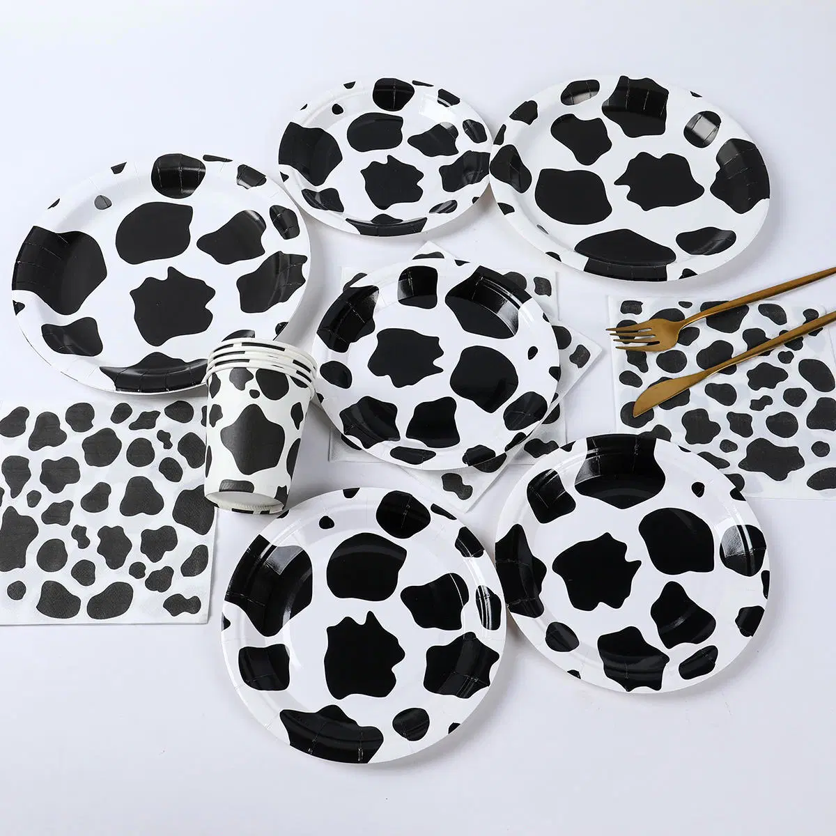 Black White Pattern Cow Themed Disposable Tableware Set Birthday Party Supplies