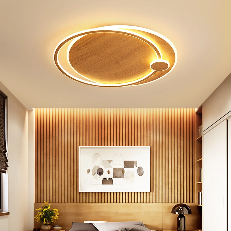 Nordic Simple Creative Wood Grain Schlafzimmer Licht Moderne warme LED Deckenleuchte In Kunstform