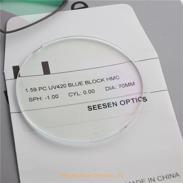 Prescription Optical Lens 1.59 Polycarbonate PC UV420 Blue Cut Hmc Blue Coating Single Vision Stock Lenses