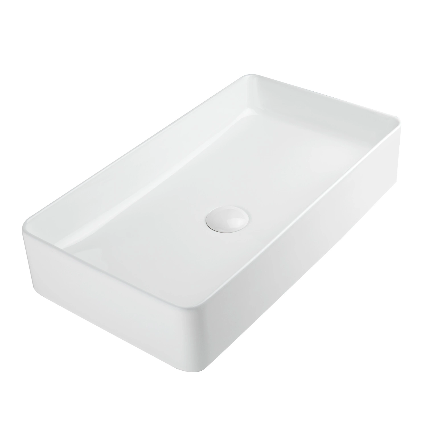 Hot Sale Wc 24-Inch 61 Cm Glossy White Above-Counter Lavatory Ceramic Porcelain Rectangle Vanity Handmade Countertop Cabinet Vessel Sink