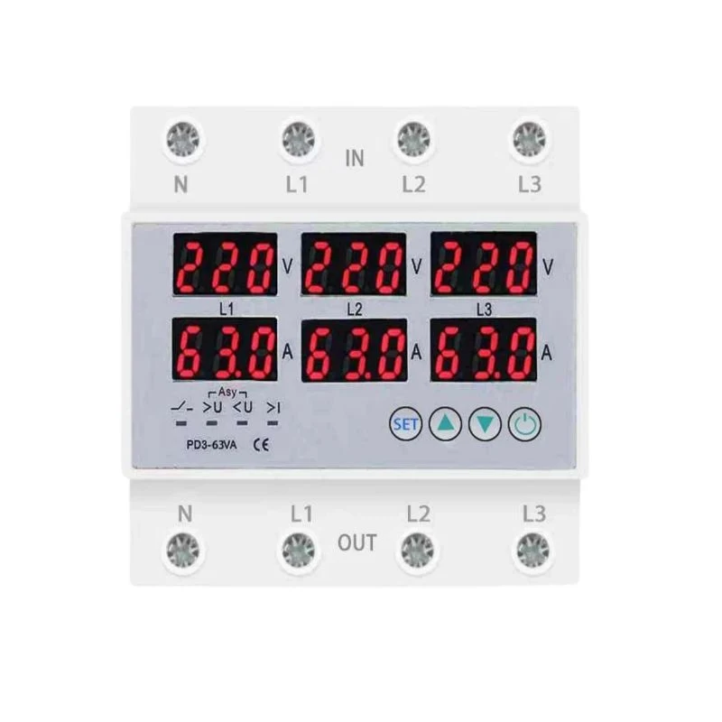 3 Phase 63A Six Display Digital Protctor Keep Your Electronics Safe with Advanced Self-Resetting Over/Under Voltage Protection