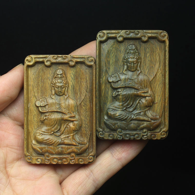 Argentina Verde Sandalwood Ruyi Guanyin Colgante Colgante Carving Arts and Artesanía