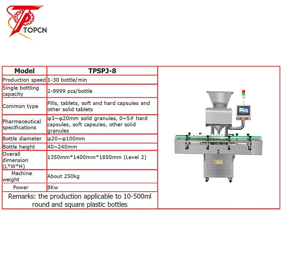 Automática 8 Lane Tabela Comprimido Capsule Tablet Counting Machine for Farmácia