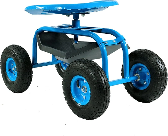 Garden Scooter Cart with 360 Swivel Seat and Tool Tray