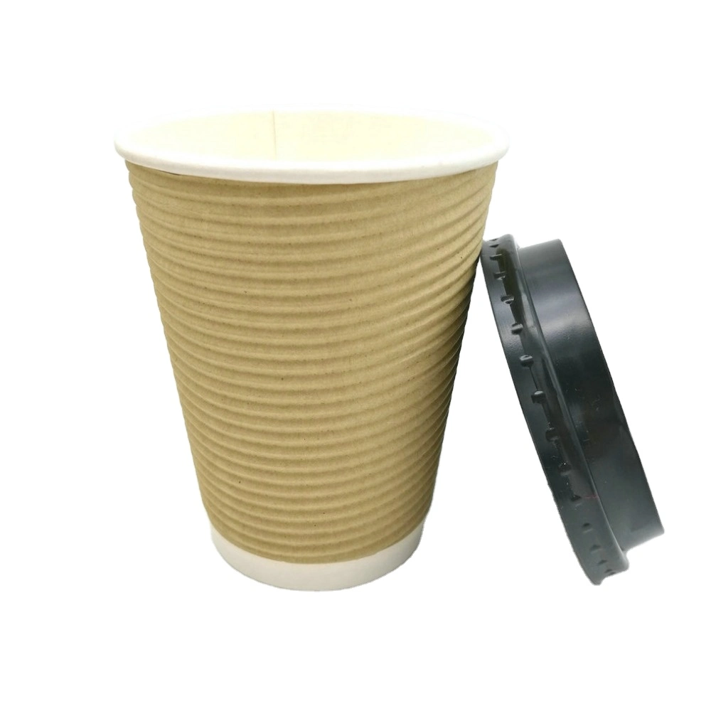 Ripple Wall Disposable Party Supplies Paper Cup Mug with Lid