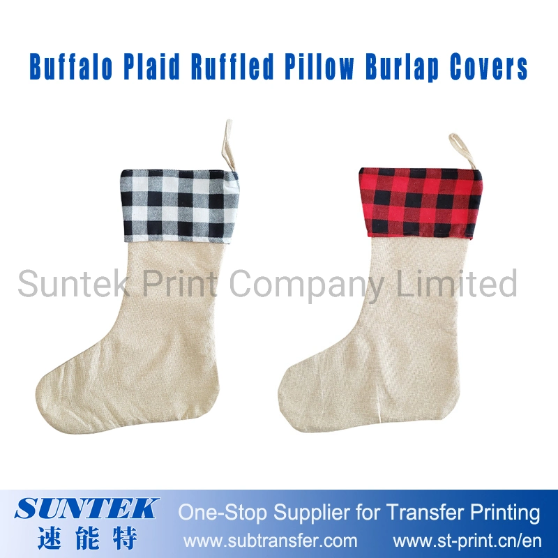 Sublimation Burlap Buffalo Plaid Ruffled Christmas Tree Skirt