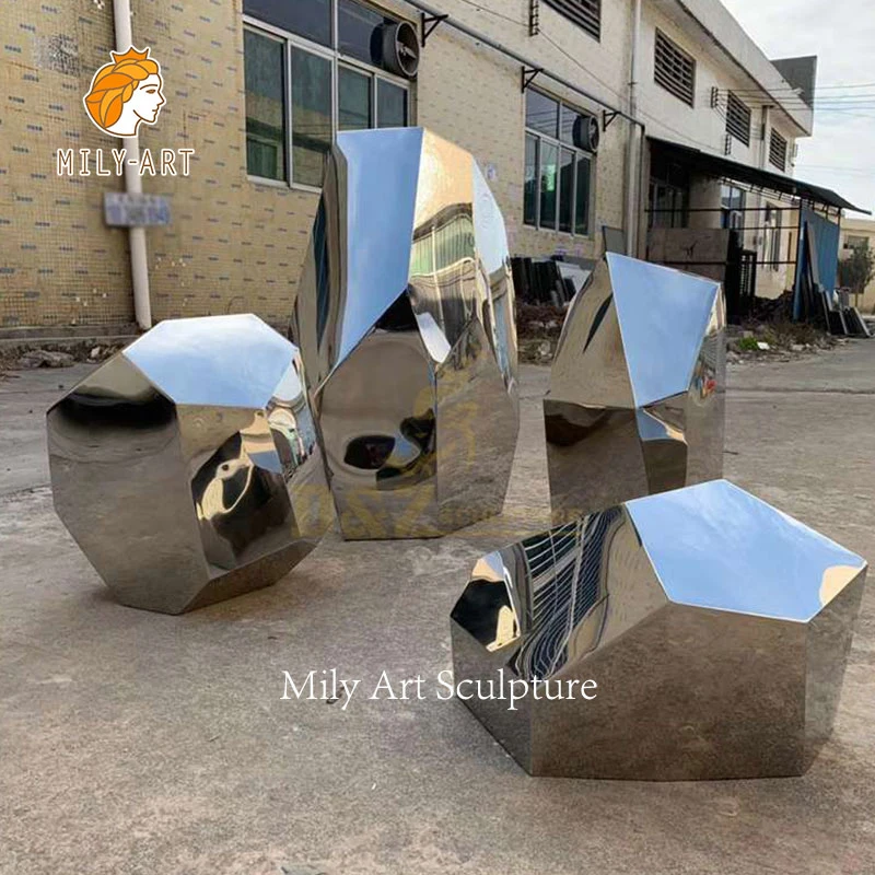 Outdoor Sculpture Stainless Steel Statue Geometric Stone Shape Sclpture