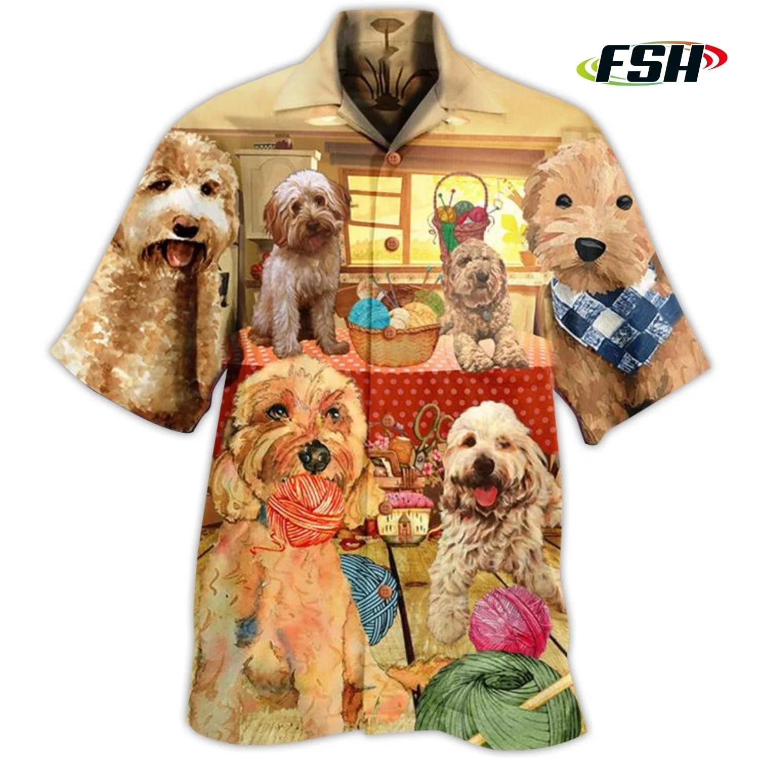 Homens Camisola Design Vintage Beach Hawaiian Impresso Personalizar cão de estimação roupas