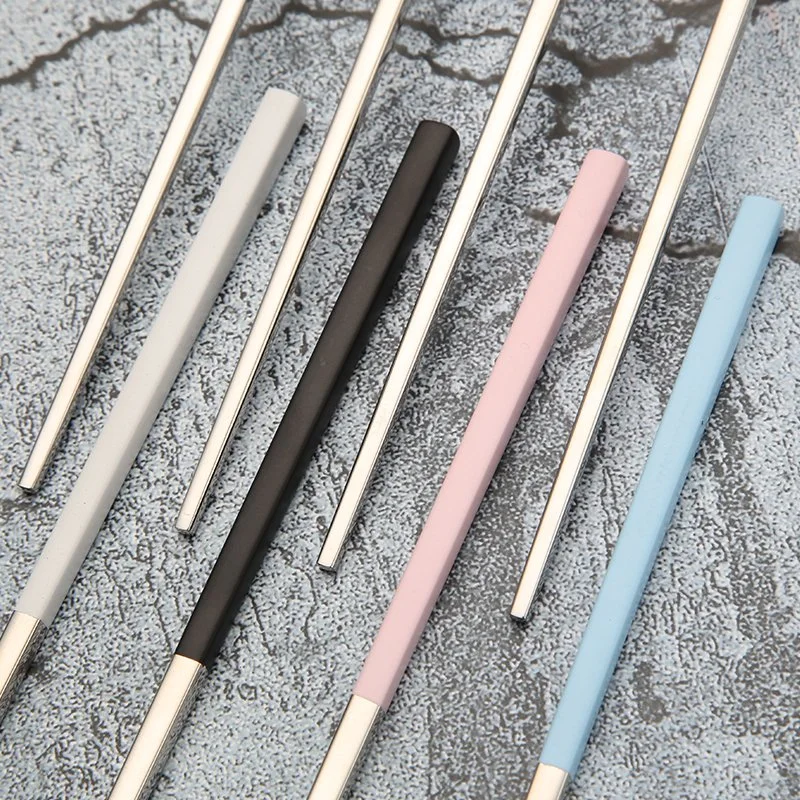 Baguettes OEM en acier inoxydable 304 avec logo personnalisé et coloré, de style japonais.