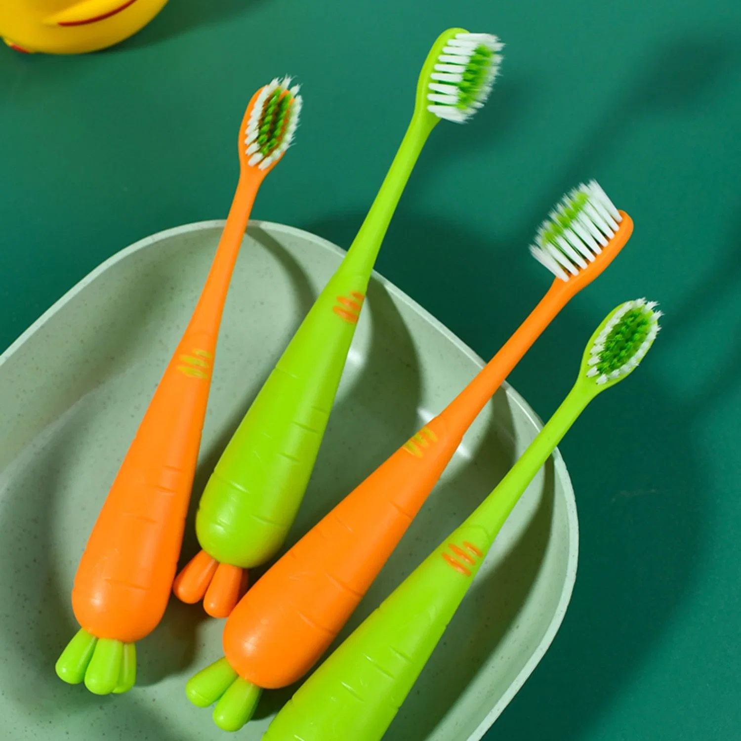 OEM Carton Carrot Handle PBT Bristle Child Kids Junior Toothbrush