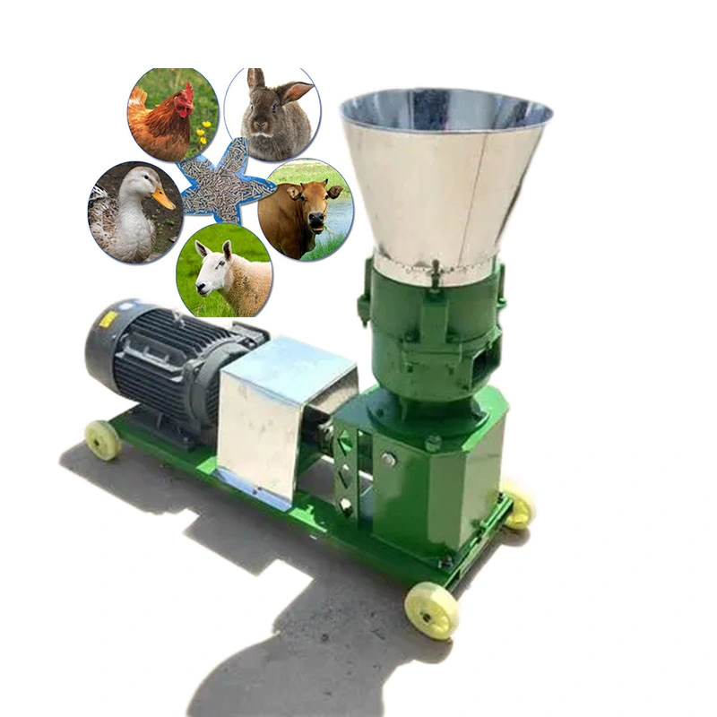 Machine d'alimentation animale Ligne de traitement de granulateur diesel Usine Machine à granulés à double usage à filière plate pour porcs avec moteur diesel et moteur électrique.