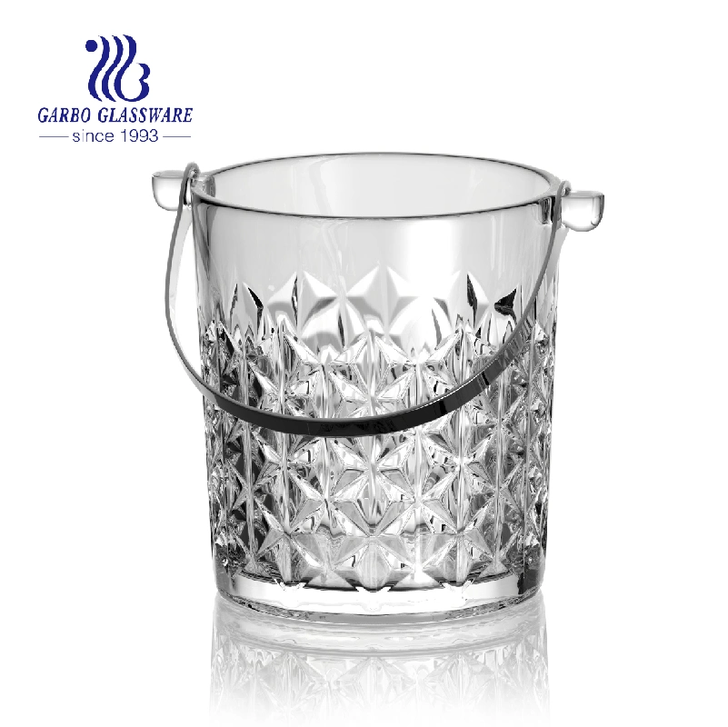 New Design High White Glass Ice Bucket 1000ml with Iron Handle