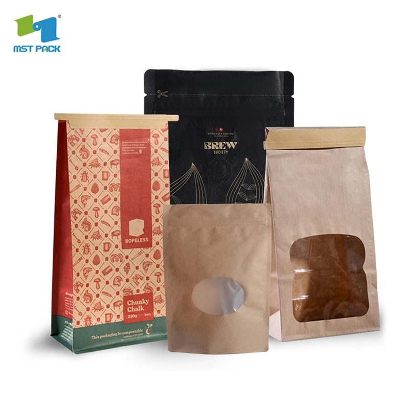 Compostable 12oz Matte White Green Kraft Paper Coffee Bag Eco Friendly Biodegradable Zip Lock Stand up Tea Leaves Packaging Bag with Zipper