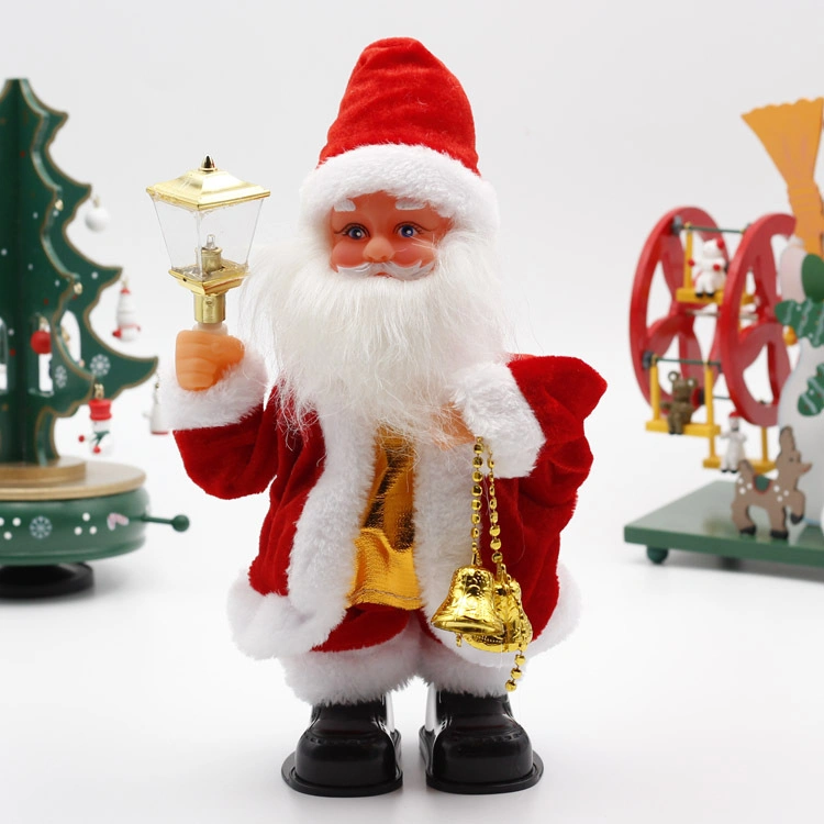 11 Inch Marry Christmas Santa Claus Electric Music Toy with lantern and Small Bell for Xmas Decoration