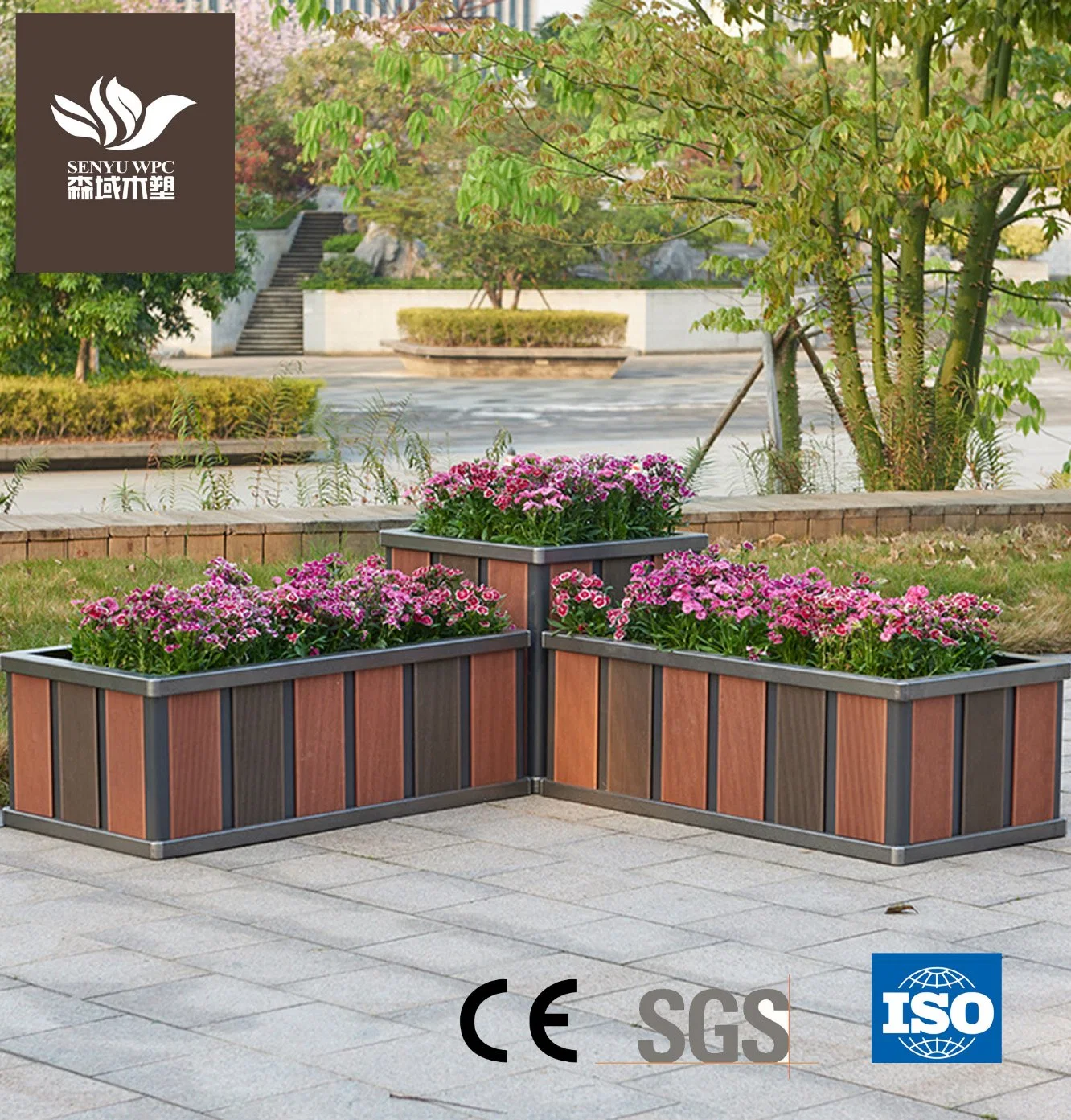 Outdoor WPC décoration de jardin en plastique en bois composite grand pot de fleurs