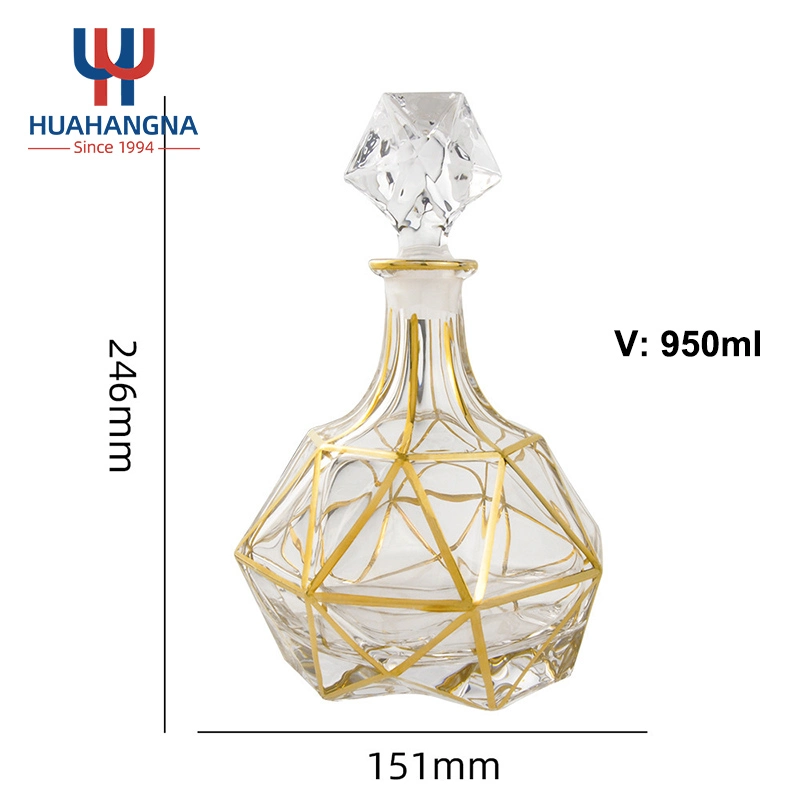 7PCS/Definir 950ml Luxury Design Retro Gold taça de vidro cristal Rim Whiskey Vinho conjunto decantador de óleo