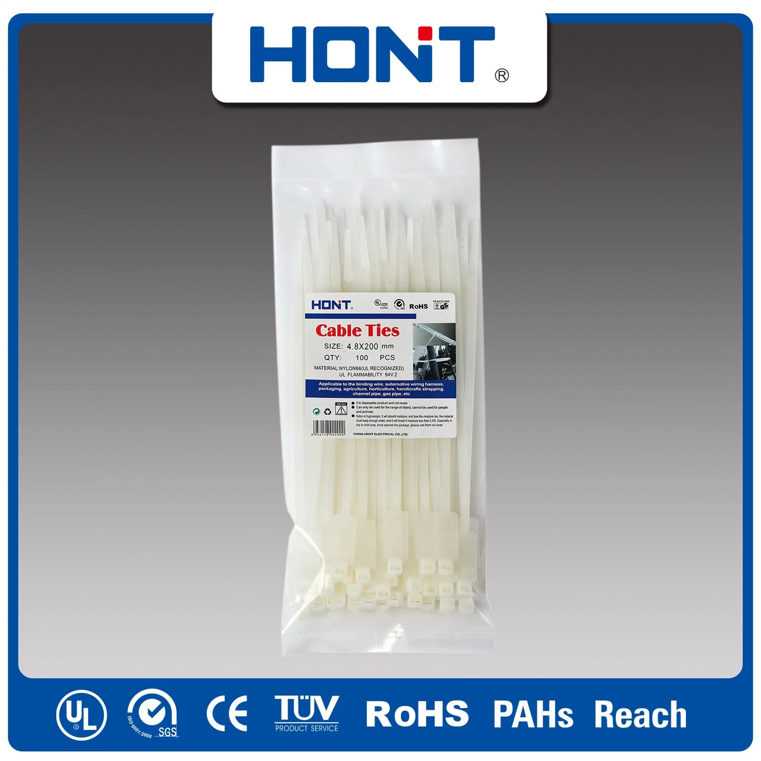 Releasable Cable Ties Width 7.6mm Withe CE