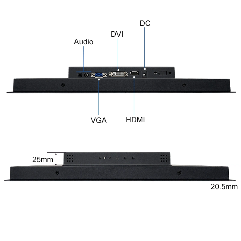 15-дюймовый 1024*768 VGA HDMI AV разъем BNC РЕЗИСТИВНЫЙ ЖК монитор промышленного черного металла на открытой раме компьютера для встраиваемых систем