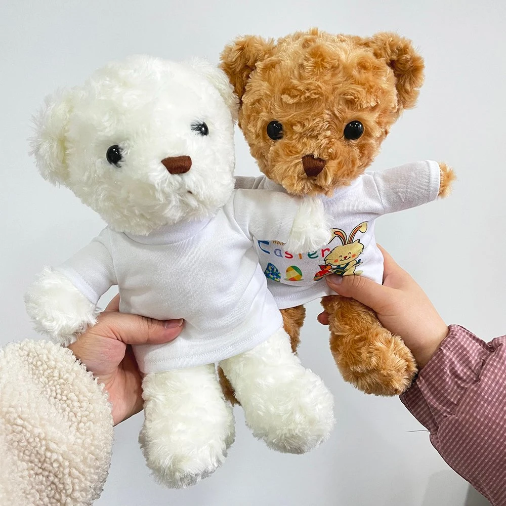 USA Warehouse Blank Sublimation Cute Plush Teddy Bear Toy Clothes Tee T Shirts Teddy Bear Plush Toy with White T Shirt 30 Cm