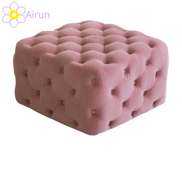 Customized Logo Living Room Luxury Velvet Pink Chair Footstool Ottoman Seat