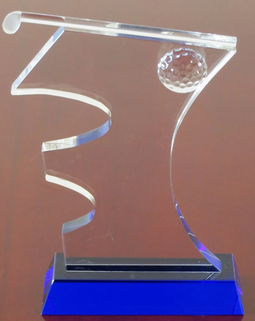 De cristal Venta caliente agujero-en-un Premio Trofeo con base azul