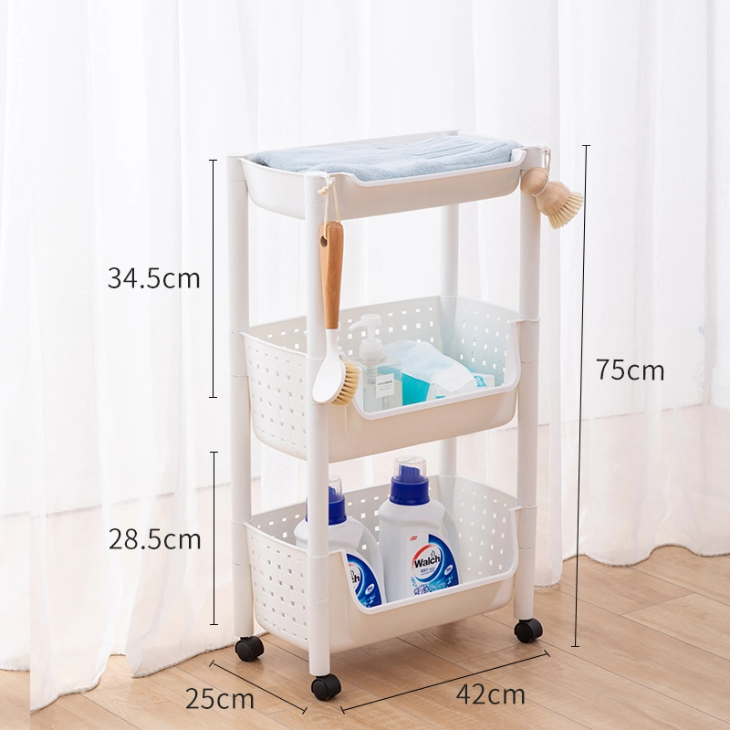 Slim Espace Utilisation Salle de bain Rangement Étagère Chariot roulant Organisateur de légumes Panier de rangement de fruits Chariot de cuisine avec roues