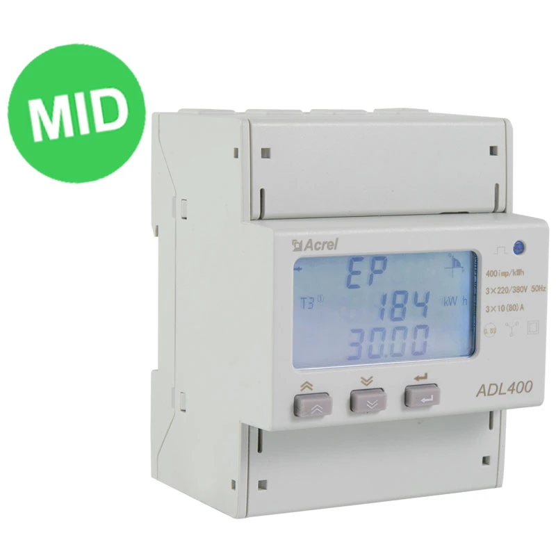 Acrel Adl400 Three Phase DIN Rail Energy Meter 80A Direct and CT Connection for Vehicle EV Chargers with MID