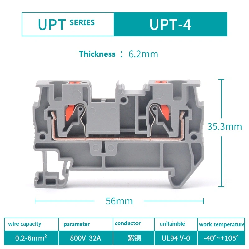 UPT 4 Einsteckanschluss Durchführung DIN-Schiene Kunststoff Anschlussklemmenblock Aus Messing