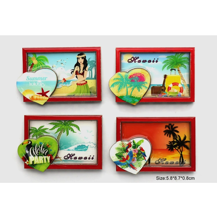 Commerce de gros de la conception de la plage de bois d'Hawaii Hula Girl Souvenir Fridge Magnet