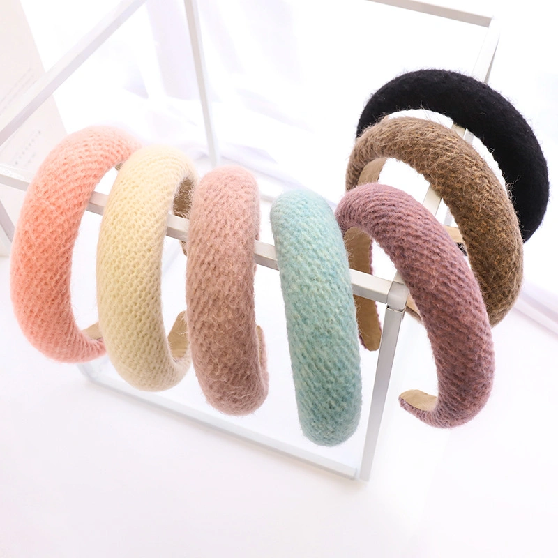 فصل خريف وشتاء من الشعر الجديد Band Woolen Kning Sponge أكسسوارات الشعر الجانبية الواسعة