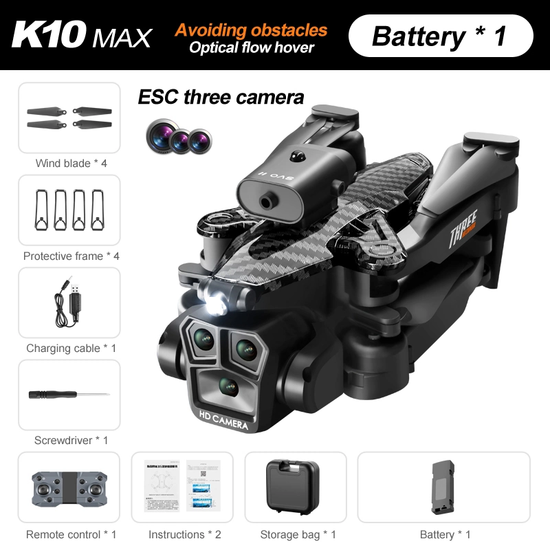 K10 Max Mini Drone 480p Camera Obstacle Avoidance Aerial Photography Foldable Quadcopter, with 1 Battery