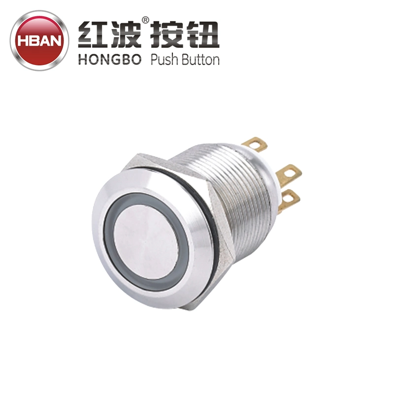 Flat Round Head IP67 Waterproof Ring Illuminated Momentary Switch Push LED Button 19mm