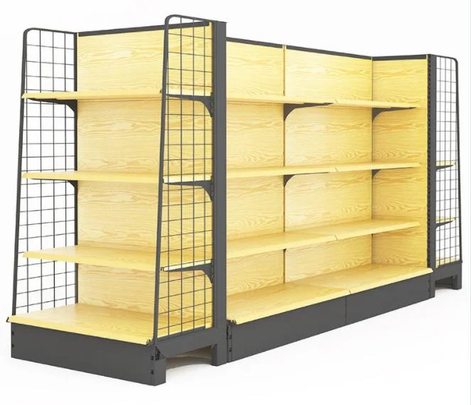 New High-Quality Metal Wire Shelves and Wooden Supermarket Shelves