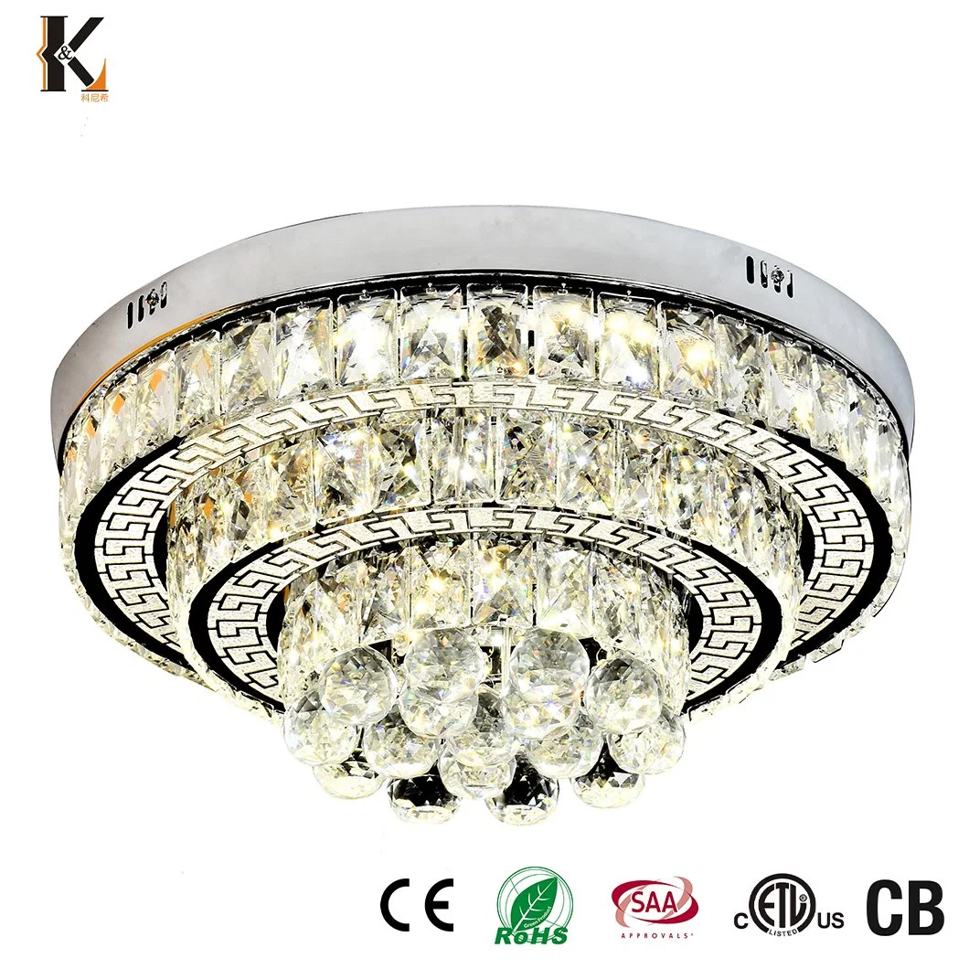 Crystal Surface Mounted LED Ceiling Light Stainless Steel China Luxury Round Design Pendant Lamp Ceiling Light Villa Hotel Crystal Ceiling Light