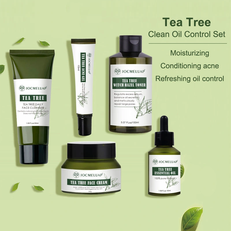 Private Label Acne Treatment Aloe Vera Tea Tree Oil Face Cream Serum Tea Tree Cleanser Tea Tree Skin Care Set