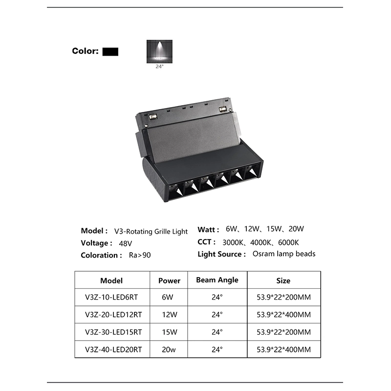 Rail à gradation intelligent DC48V projecteur de rail magnétique LED avec Puces Osram