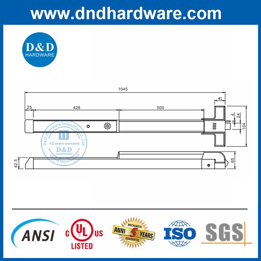 UL Steel Metal Door Alarm Function Exit Deivce with Battery